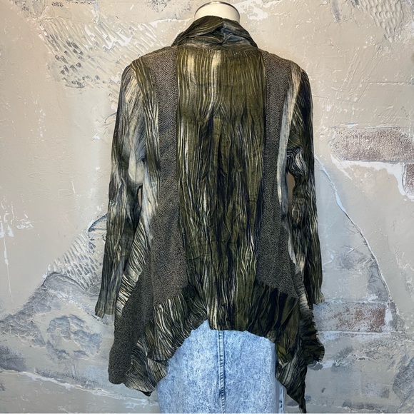 Ania A vintage open front asymmetrical cardigan, S green brown, earthy, - Picture 5 of 12